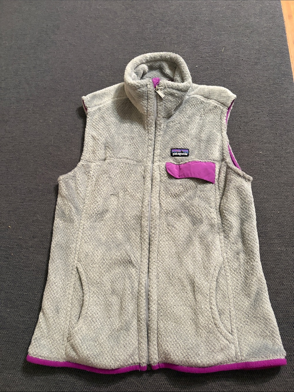 Patagonia Gray Fleece Vest with Purple Accents